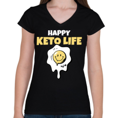 PRINTFASHION HAPPY KETO LIFE - Női V-nyakú póló - Fekete