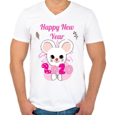 PRINTFASHION happy new year - Férfi V-nyakú póló - Fehér