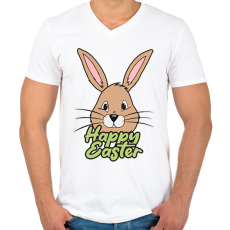 PRINTFASHION Happy nyuszi - Férfi V-nyakú póló - Fehér