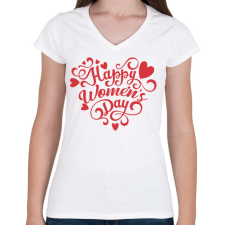PRINTFASHION Happy Women's Day heart - Női V-nyakú póló - Fehér női póló
