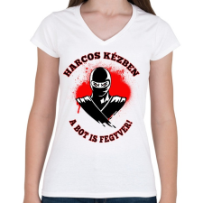 PRINTFASHION HARCOS KÉZBEN - Női V-nyakú póló - Fehér női póló