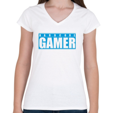 PRINTFASHION HARDCORE GAMER - Női V-nyakú póló - Fehér