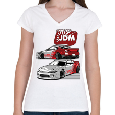 PRINTFASHION HARDCORE JDM - SILVIA - Női V-nyakú póló - Fehér női póló