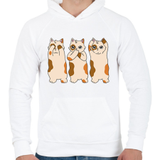 PRINTFASHION Három cica - Férfi kapucnis pulóver - Fehér férfi pulóver, kardigán