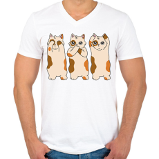 PRINTFASHION Három cica - Férfi V-nyakú póló - Fehér