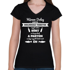 PRINTFASHION Három dolog - Női V-nyakú póló - Fekete
