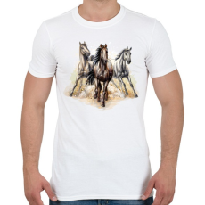 PRINTFASHION Három ló vágtázik - Férfi póló - Fehér