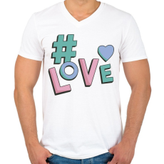 PRINTFASHION Hashtag  LOVE - Férfi V-nyakú póló - Fehér