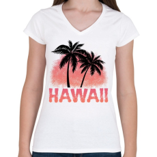PRINTFASHION Hawaii - Női V-nyakú póló - Fehér