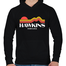 PRINTFASHION Hawkins Indiana Retro - Férfi kapucnis pulóver - Fekete