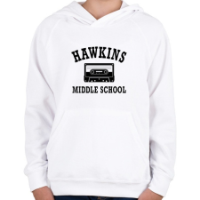PRINTFASHION Hawkins Middle School - Fekete - Gyerek kapucnis pulóver - Fehér gyerek pulóver, kardigán