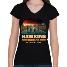 PRINTFASHION #hawkins - Női V-nyakú póló - Fekete női póló