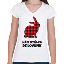 PRINTFASHION Házi nyúlra de lövünk - Női V-nyakú póló - Fehér női póló
