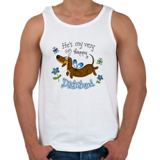 PRINTFASHION He's very happy dachshund - Férfi atléta - Fehér