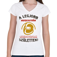 PRINTFASHION Hegesztő szülinapja augusztus színes - Női V-nyakú póló - Fehér