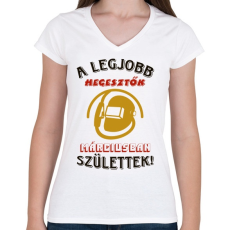 PRINTFASHION Hegesztő szülinapja március színes - Női V-nyakú póló - Fehér