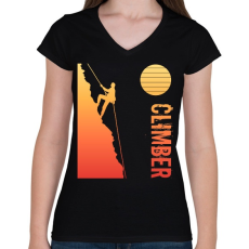 PRINTFASHION hegymászás  - Női V-nyakú póló - Fekete