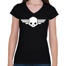 PRINTFASHION Helldivers skull - Női V-nyakú póló - Fekete