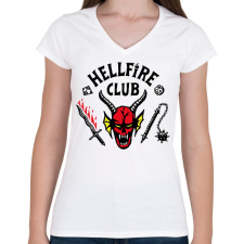 PRINTFASHION Hellfire Club - Stranger Things - Női V-nyakú póló - Fehér női póló