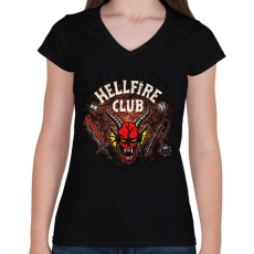 PRINTFASHION Hellfire Club - Stranger Things - Női V-nyakú póló - Fekete
