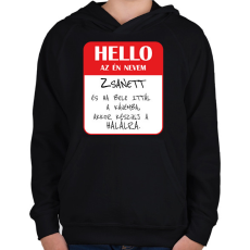 PRINTFASHION Hello az én nevem - Bögre - Gyerek kapucnis pulóver - Fekete