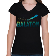 PRINTFASHION hello balaton - Női V-nyakú póló - Fekete női póló