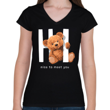 PRINTFASHION Hello maci - Női V-nyakú póló - Fekete női póló