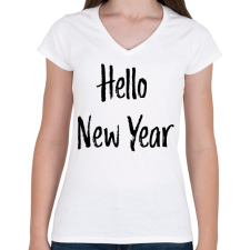 PRINTFASHION Hello New Year - Női V-nyakú póló - Fehér női póló