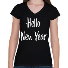 PRINTFASHION Hello New Year - Női V-nyakú póló - Fekete női póló