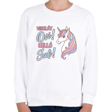 PRINTFASHION Helló suli! - Unikornis - Gyerek pulóver - Fehér gyerek pulóver, kardigán