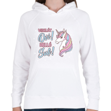 PRINTFASHION Helló suli! - Unikornis - Női kapucnis pulóver - Fehér női pulóver, kardigán