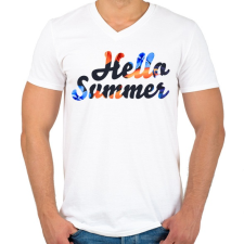 PRINTFASHION Hello Summer / Hello Nyár - Férfi V-nyakú póló - Fehér férfi póló