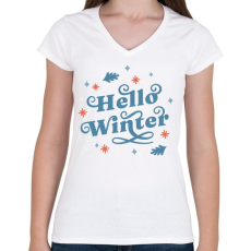 PRINTFASHION Helló tél - winter - Női V-nyakú póló - Fehér