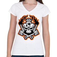 PRINTFASHION Hellride - Női V-nyakú póló - Fehér