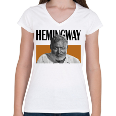 PRINTFASHION Hemingway - Önarckép - Női V-nyakú póló - Fehér