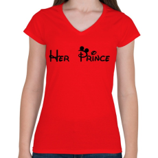 PRINTFASHION Her Prince - Női V-nyakú póló - Piros
