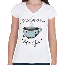 PRINTFASHION Hétfői kávé - Női V-nyakú póló - Fehér