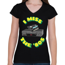 PRINTFASHION Hiányoznak a 80-as évek - Női V-nyakú póló - Fekete női póló