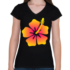 PRINTFASHION Hibiscus - Női V-nyakú póló - Fekete női póló