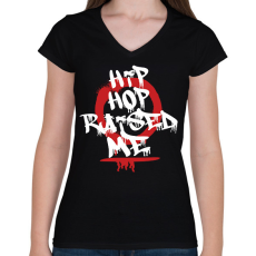 PRINTFASHION Hip hop raised me - Női V-nyakú póló - Fekete