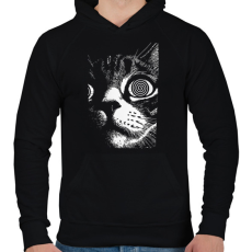 PRINTFASHION Hipnotizált macska - Férfi kapucnis pulóver - Fekete