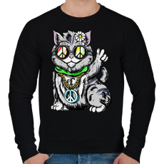 PRINTFASHION Hippi macska - Férfi pulóver - Fekete
