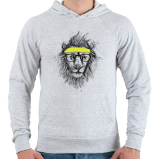 PRINTFASHION Hipster lion - Férfi kapucnis pulóver - Sport szürke
