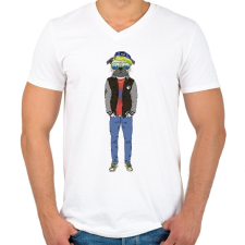 PRINTFASHION Hipster Pug - Férfi V-nyakú póló - Fehér férfi póló