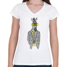 PRINTFASHION Hipster Zebra - Női V-nyakú póló - Fehér női póló
