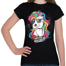 PRINTFASHION Hipszter unikornis - Női póló - Fekete női póló