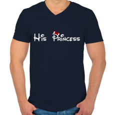PRINTFASHION His Princess fehér - Férfi V-nyakú póló - Sötétkék