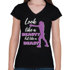 PRINTFASHION Hit like a beast - Női V-nyakú póló - Fekete női póló