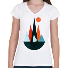 PRINTFASHION Hiúz és hegyek 2 - Női V-nyakú póló - Fehér női póló