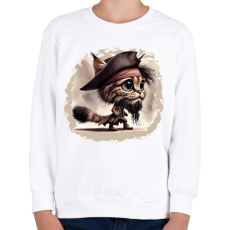 PRINTFASHION Hiúz Jack Sparrow kapitány jelmezben - Gyerek pulóver - Fehér